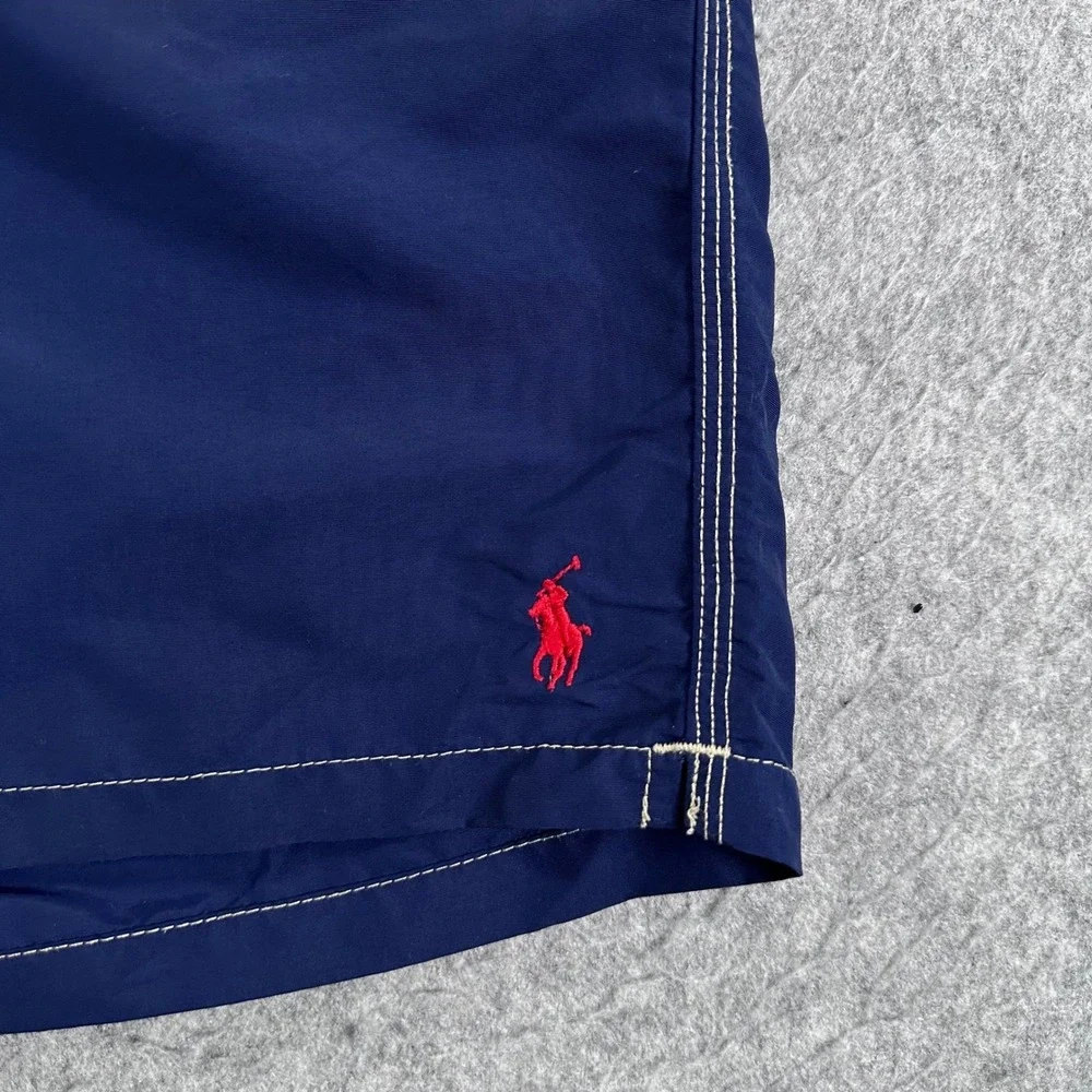 Polo Ralph Lauren Mens Navy Blue Cargo Swim Trunks Shorts Size Small Red Pony